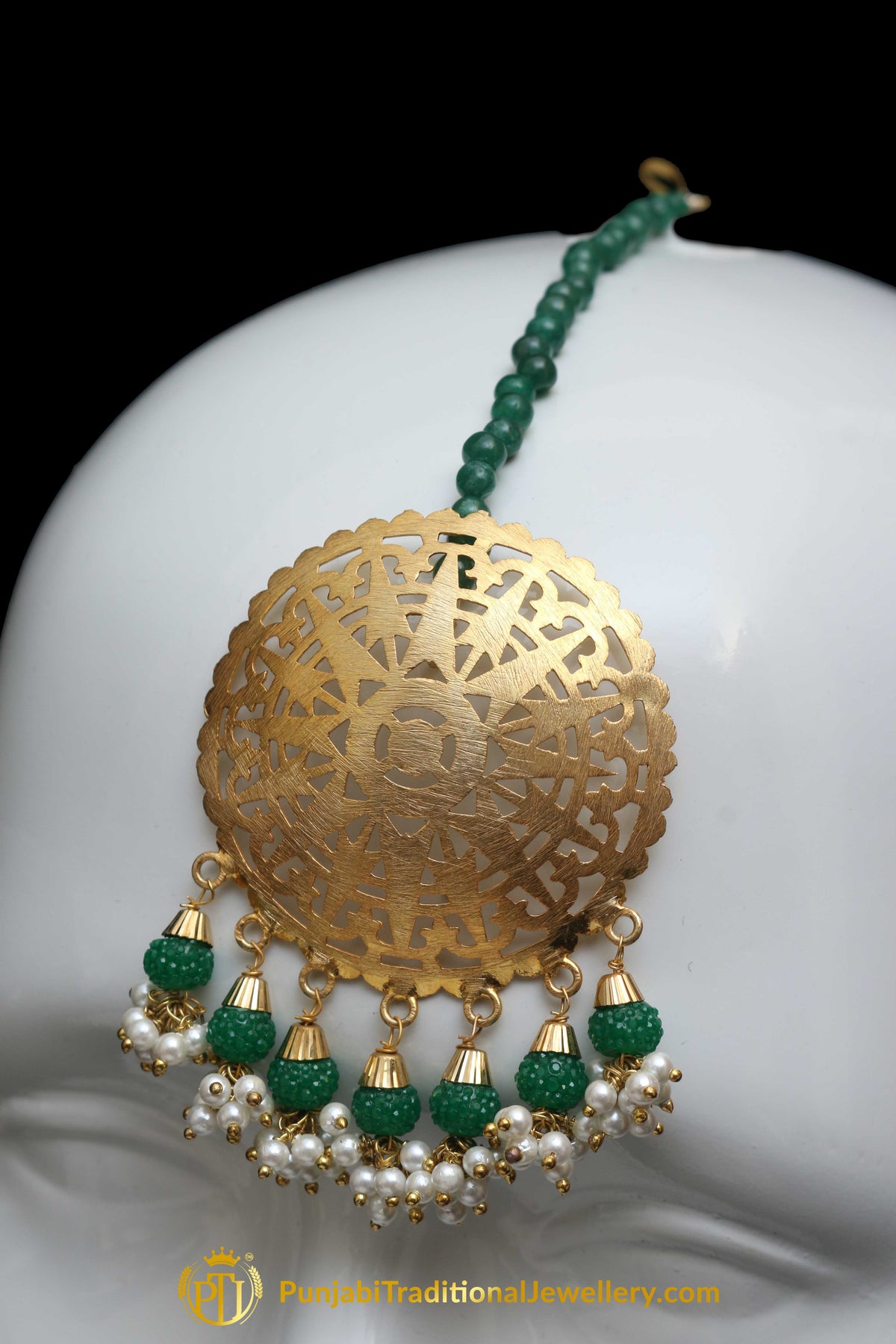 Emerald Stud Earrings & Tikka Set By Punjabi Traditional Jewellery