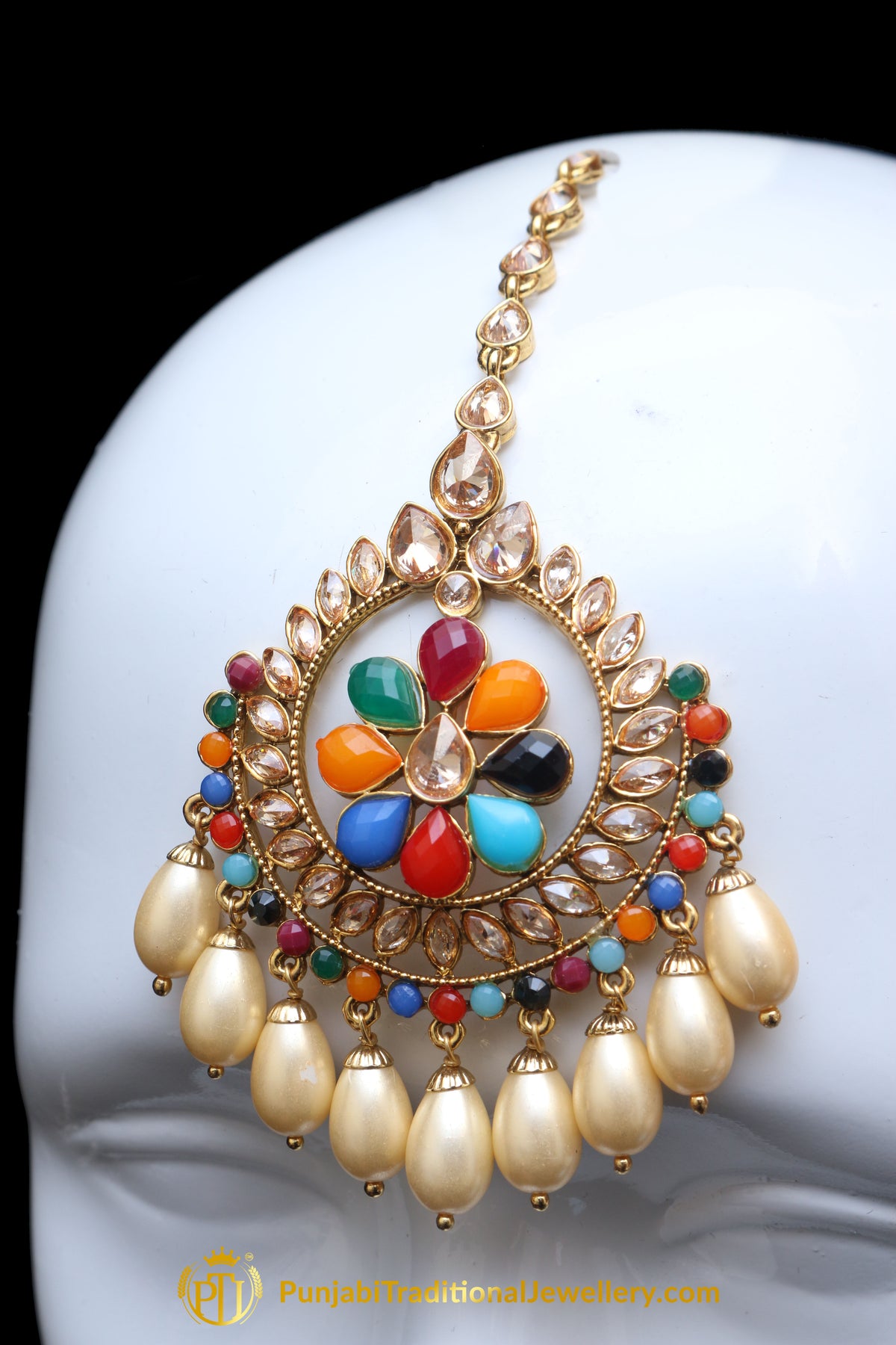Multi Polki Earring Tikka Set By Punjabi Traditional Jewellery