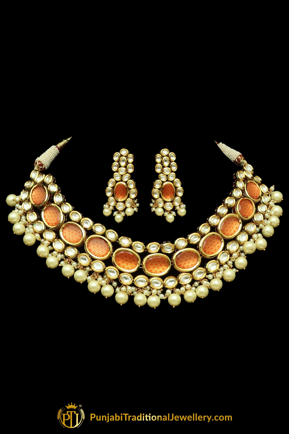 Red Kundan & Pearl Necklace Set By Punjabi Traditional Jewellery