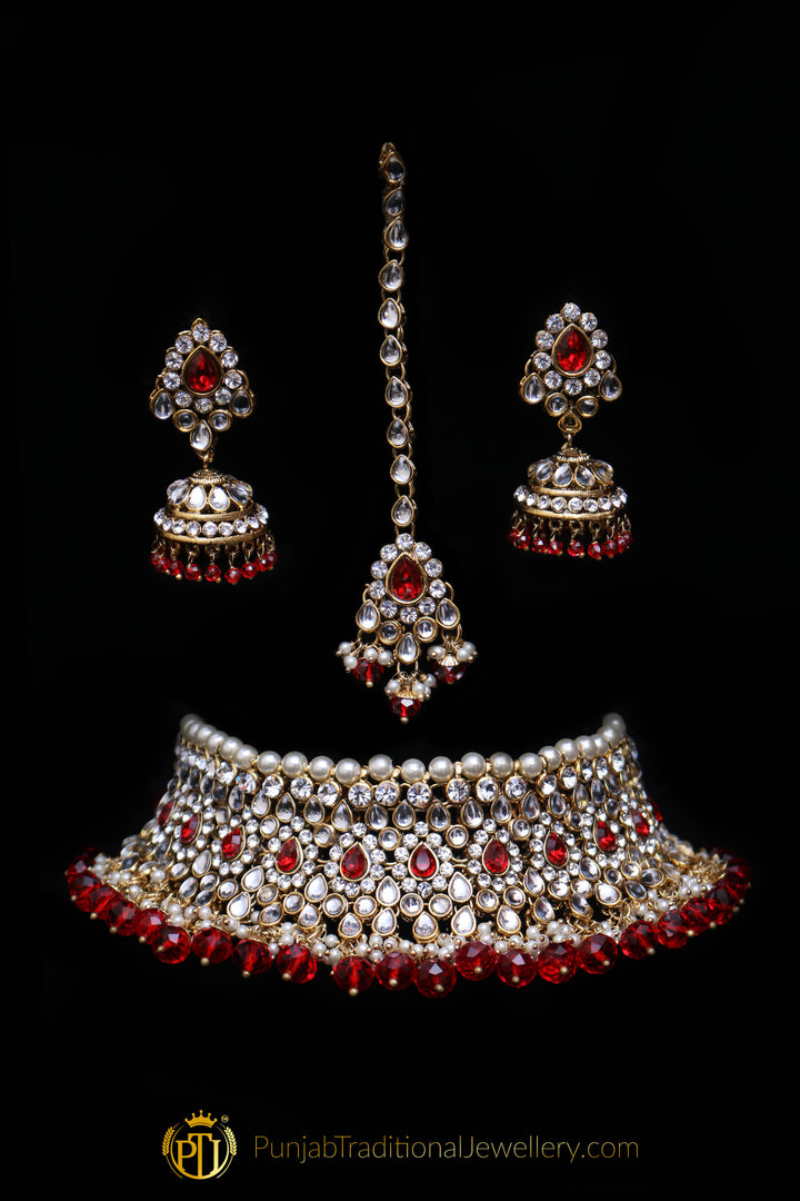 White Pearl Kundan Choker Necklace Set By Punjabi Traditional Jewellery