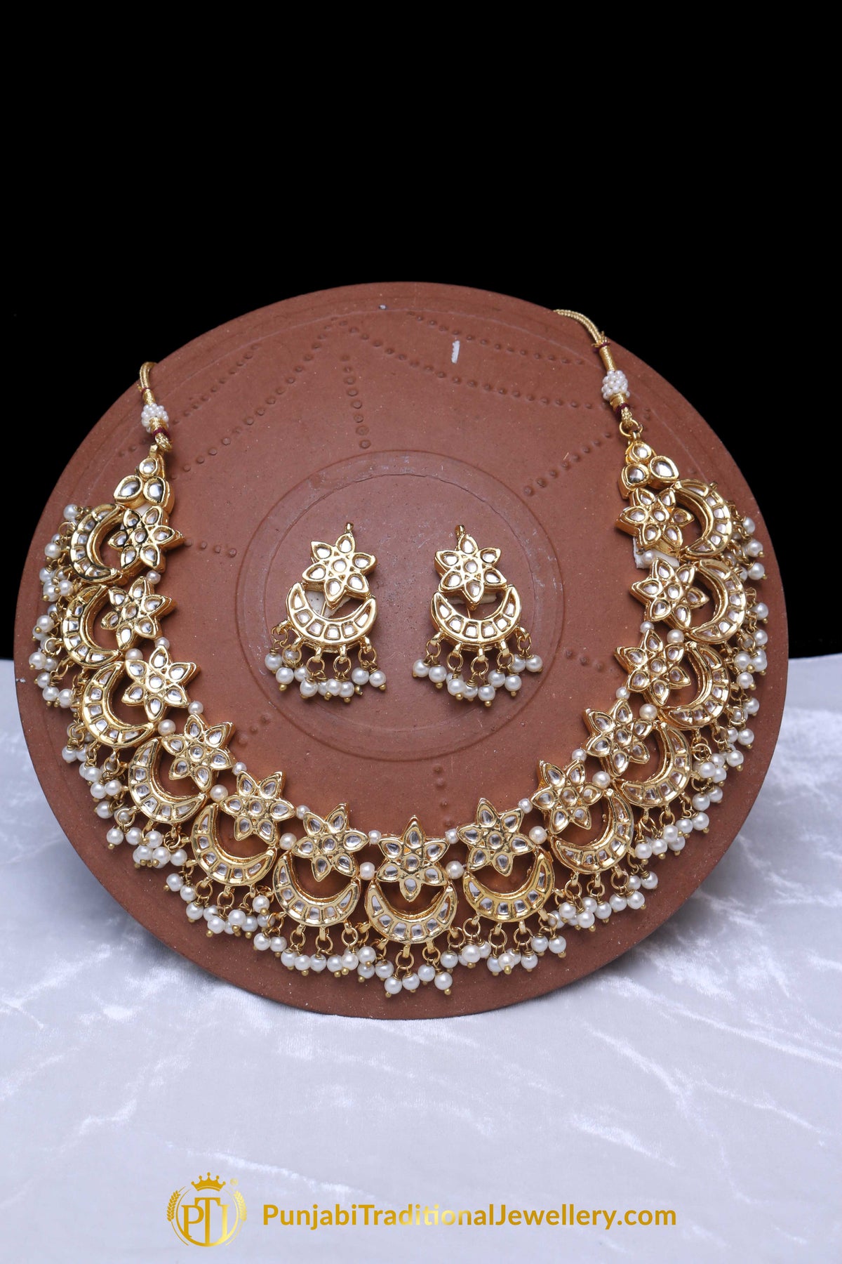 Golden Pearl Kundan Necklace Set Punjabi Traditional Jewellery