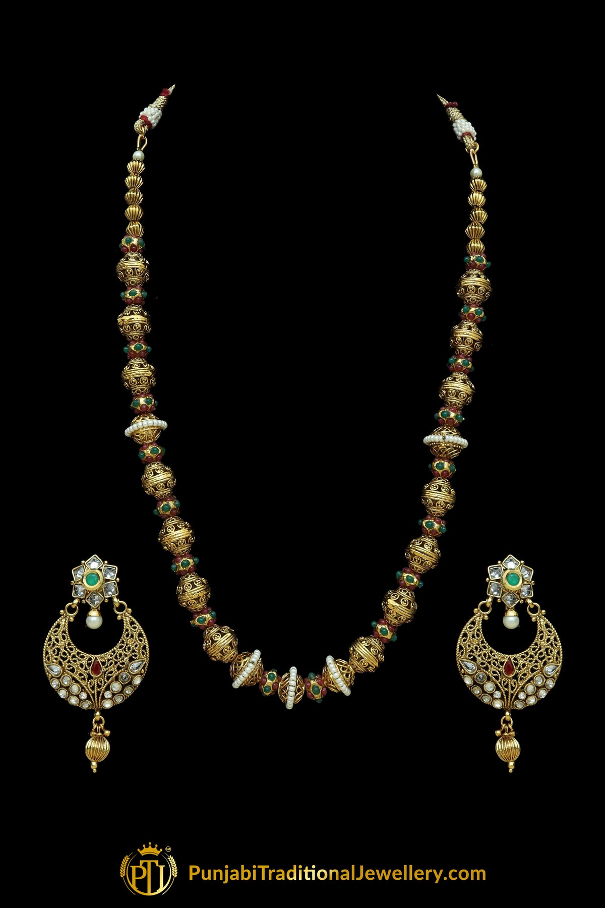 Gold Plated Jodha Mala Necklace Set By Punjabi Traditional Jewellery