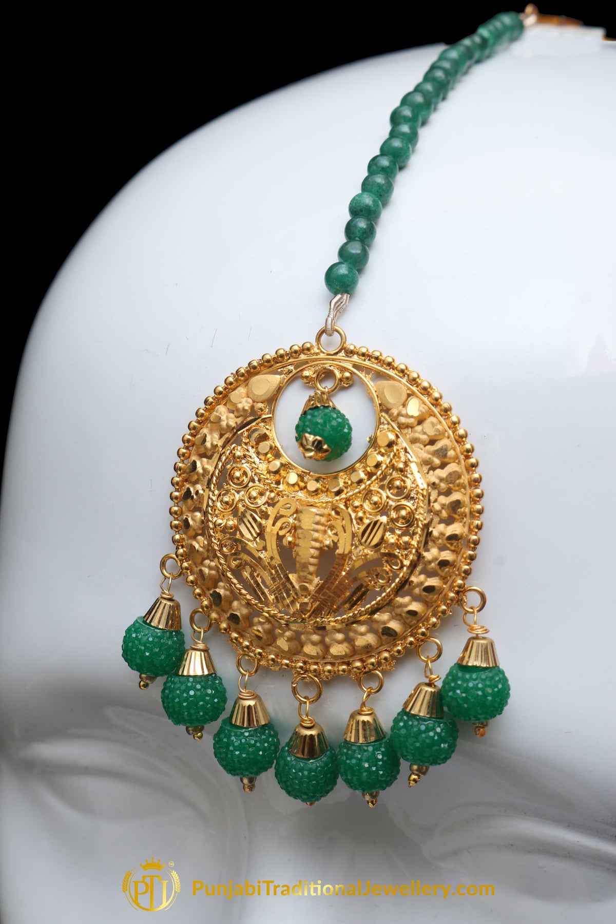 Antique Gold Green  Earring Tikka Set By Punjabi Traditional Jewellery