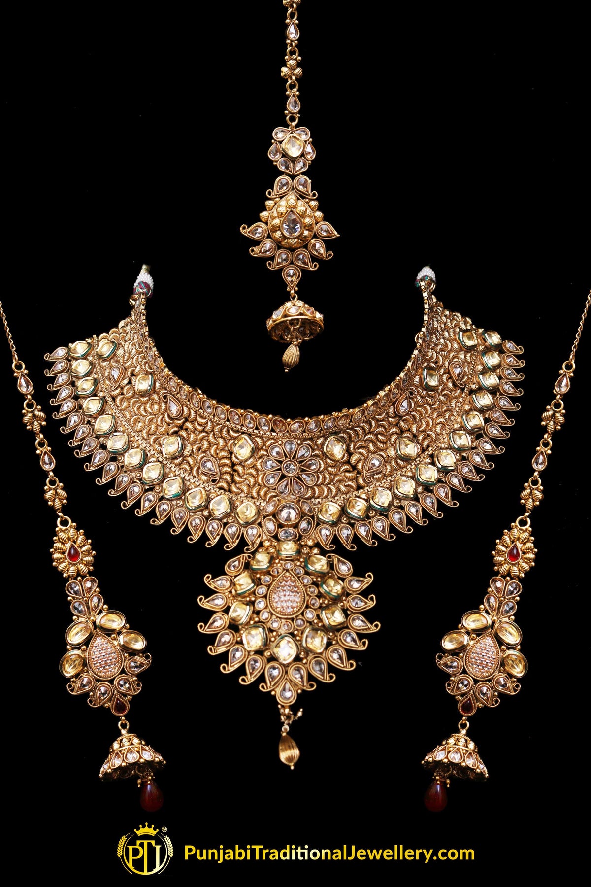 Antique Gold Choker Kundan Rubby Necklace With Sahare Earrings By Punjabi Traditional Jewellery