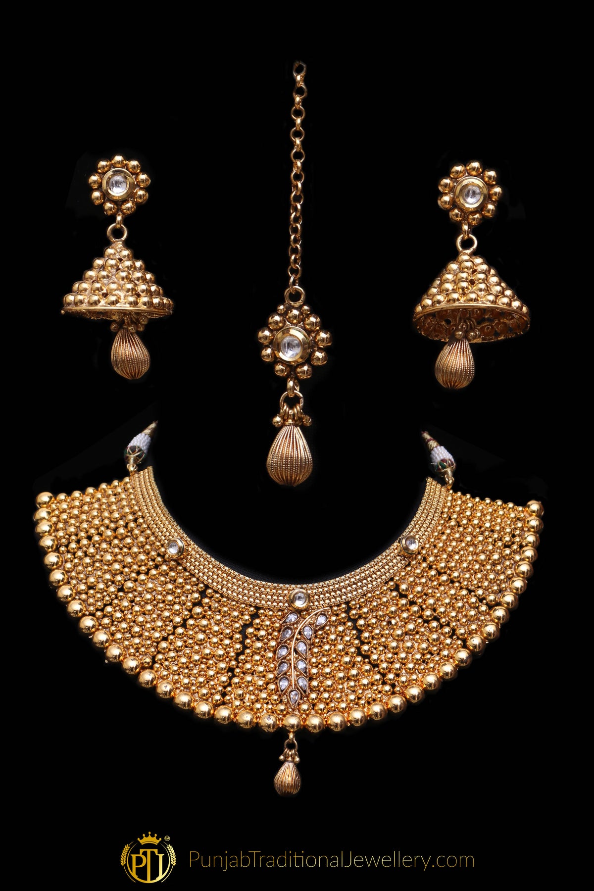 Gold Plated Polki Choker Necklace Set By Punjabi Traditional Jewellery