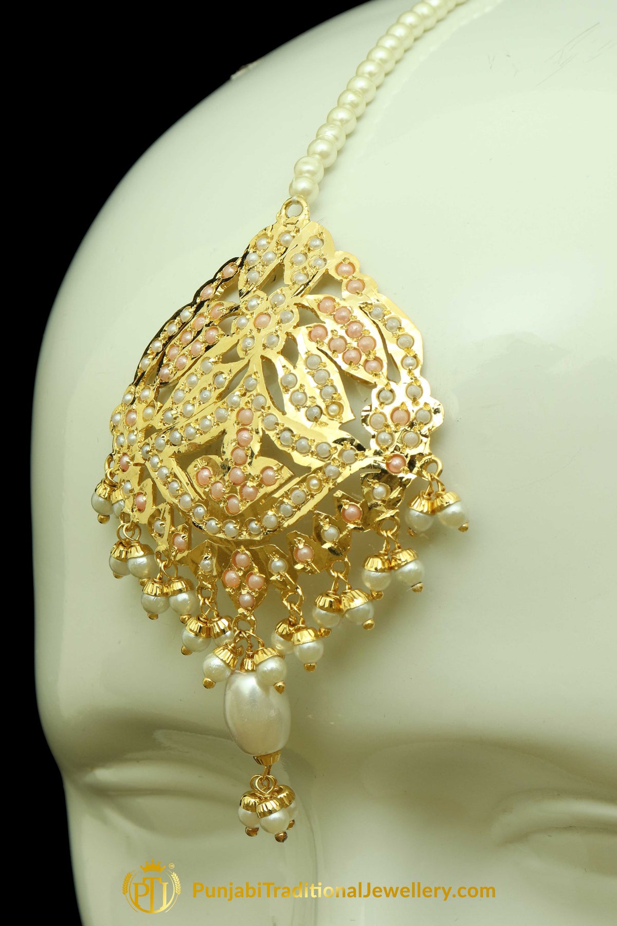 Gold Finished Jadau Earring Tikka Set By Punjabi Traditional Jewellery