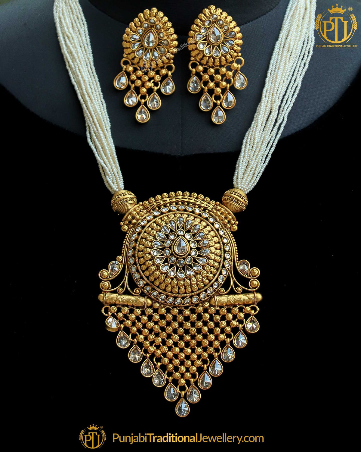 Antique Gold Finished Polki Johda Necklace Set | Punjabi Traditional Jewellery Exclusive