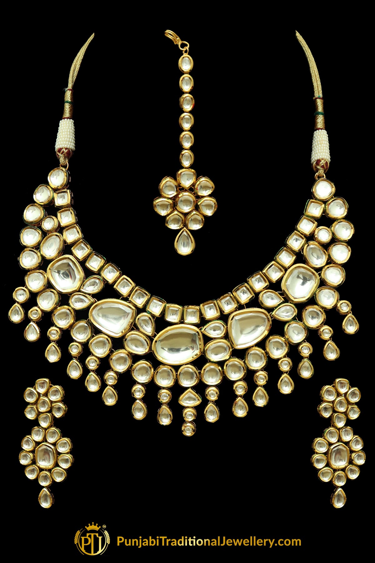 Golden Kundan Necklace Set By Punjabi Taditional Jewellery