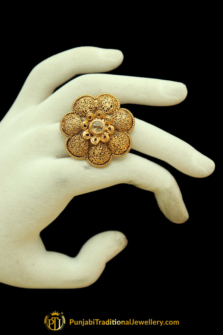 Antique Gold Polki Ring By Punjabi Traditional Jewellery
