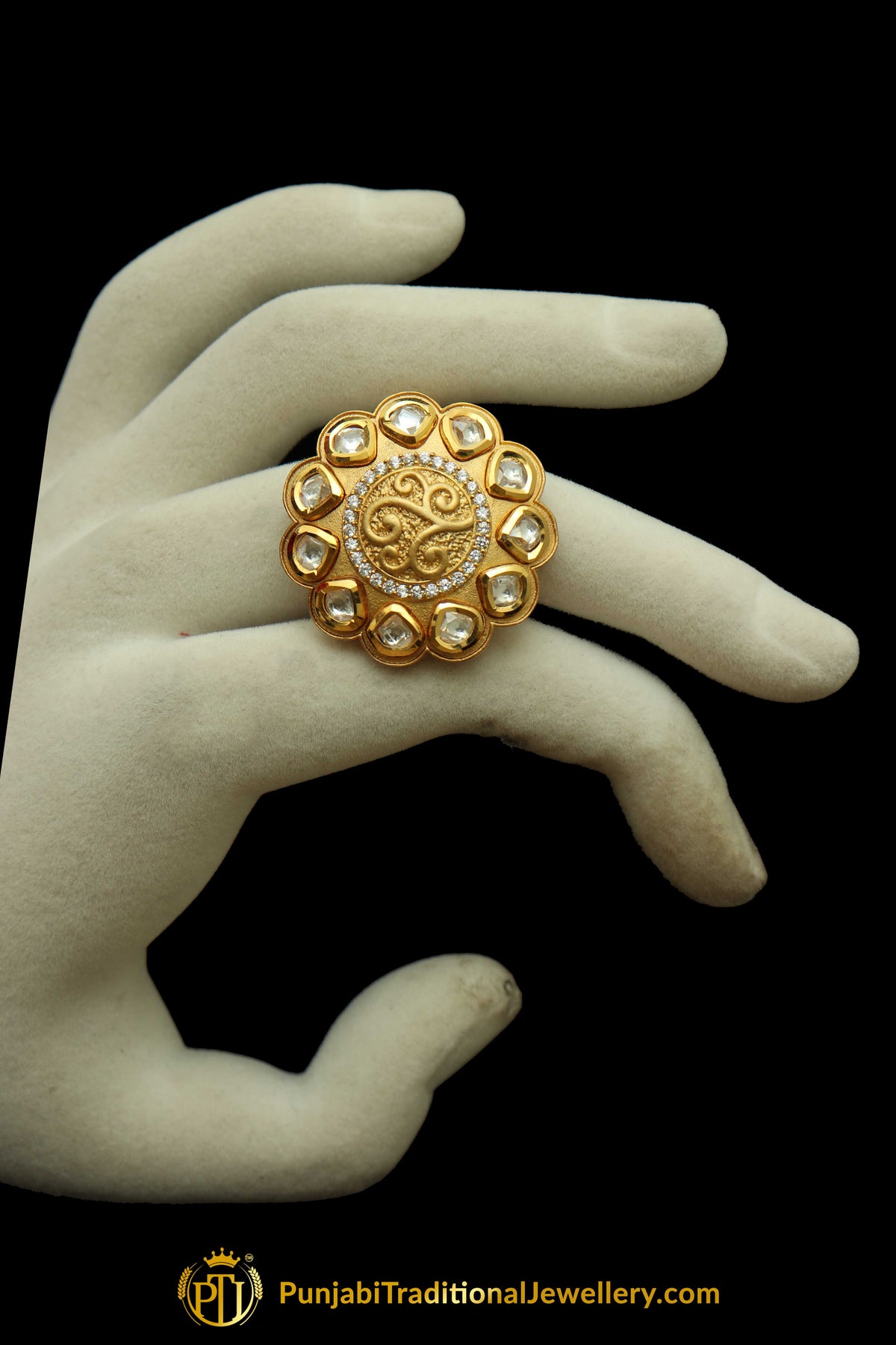 Matt Gold Polki Ring By Punjabi Traditional Jewellery