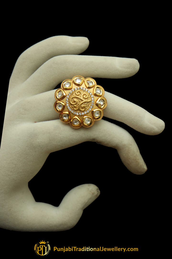 Matt Gold Polki Ring By Punjabi Traditional Jewellery