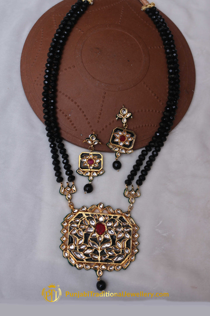 Red Black Kundan Meena Necklace Set By Punjabi Traditional Jewellery