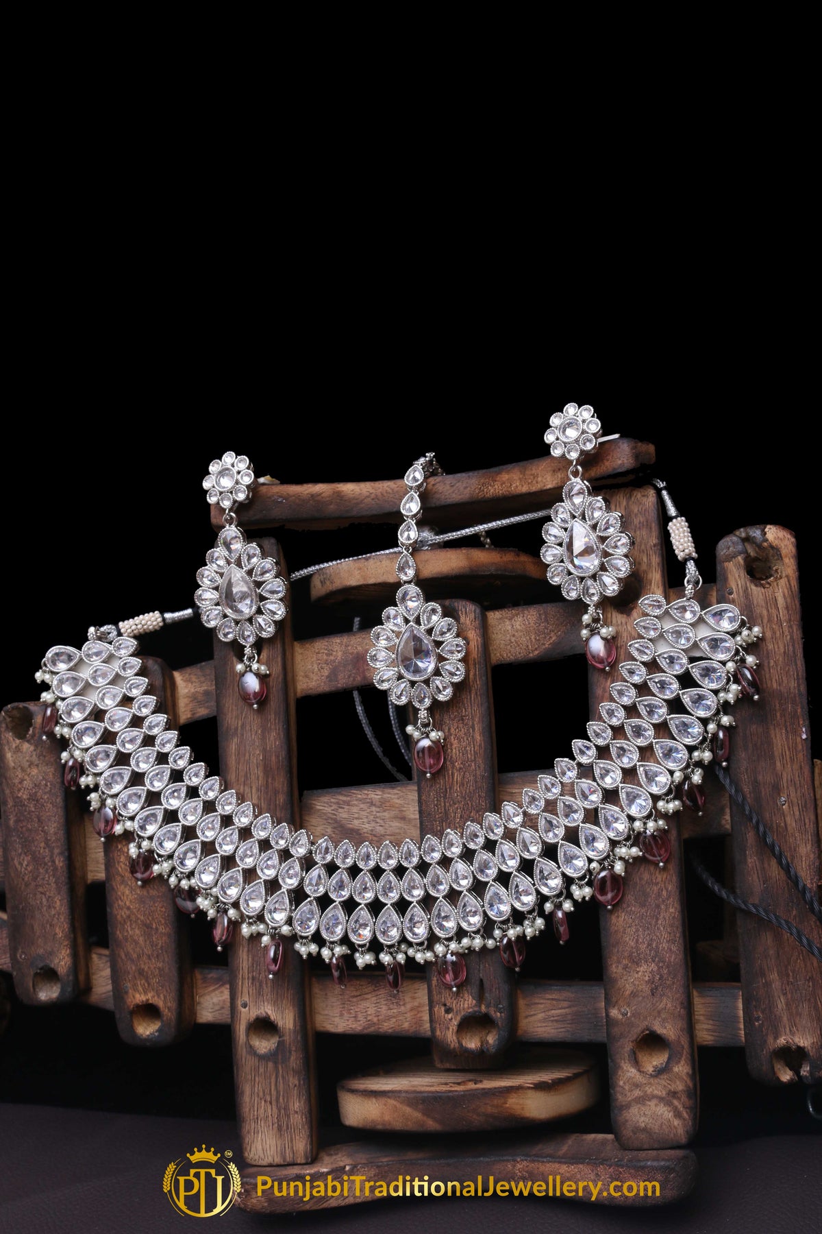 Pink Polki Necklace Set By Punjabi Traditional Jewellery