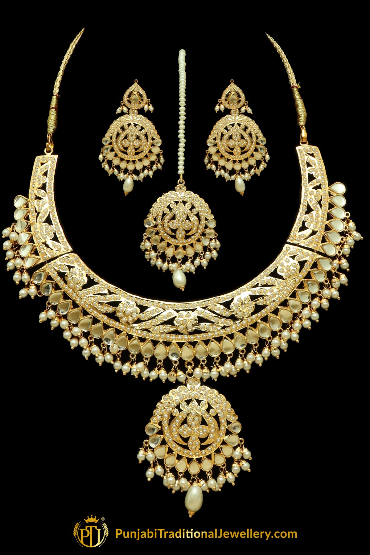 Kundan & Pearl Jadau Necklace Set By Punjabi Traditional Jewellery