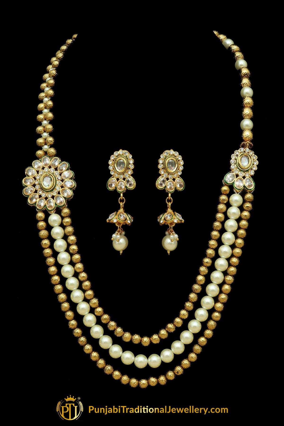 Antique Gold Pearl Necklace Set By Punjabi Traditional Jewellery