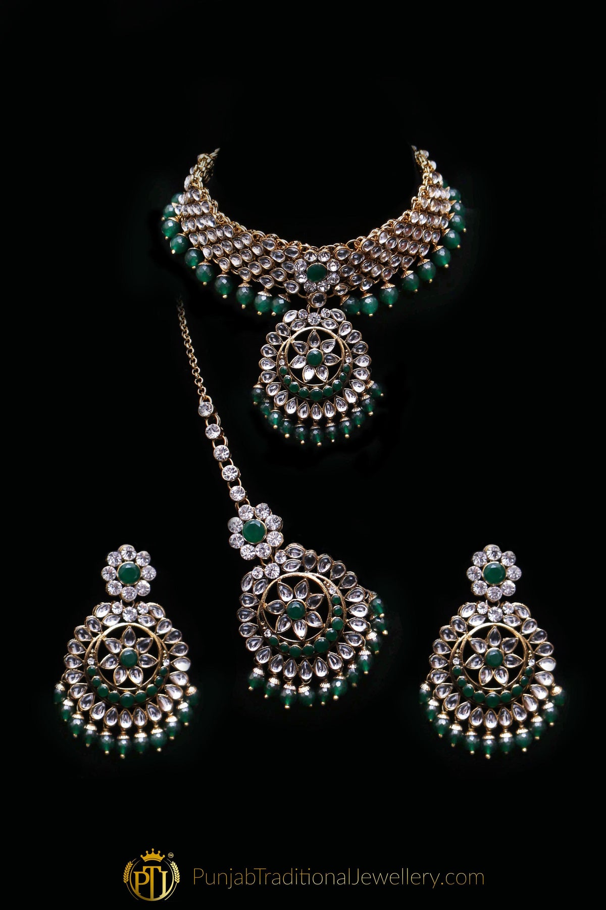 Green Kundan Choker Necklace Set By Punjabi Traditional Jewellery