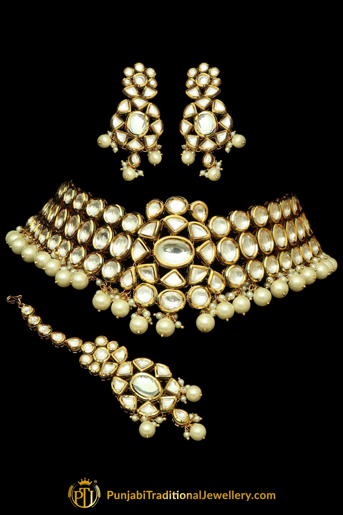 Kundan & Pearl Choker Necklace Set By Punjabi Traditional Jewellery