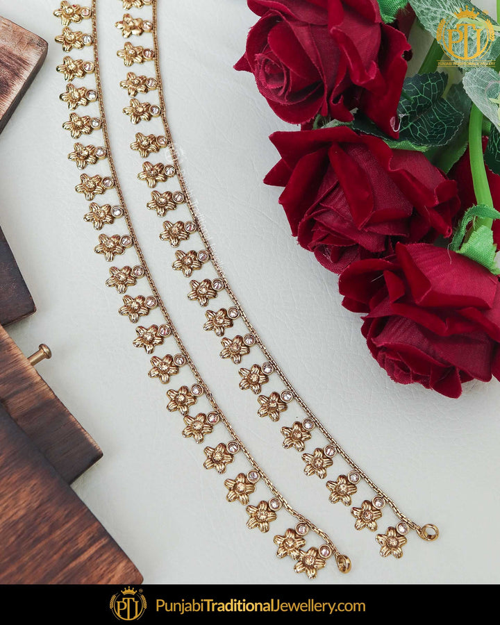 Gold Finished Champagne Stone Payal | Punjabi Traditional Jewellery Exclusive