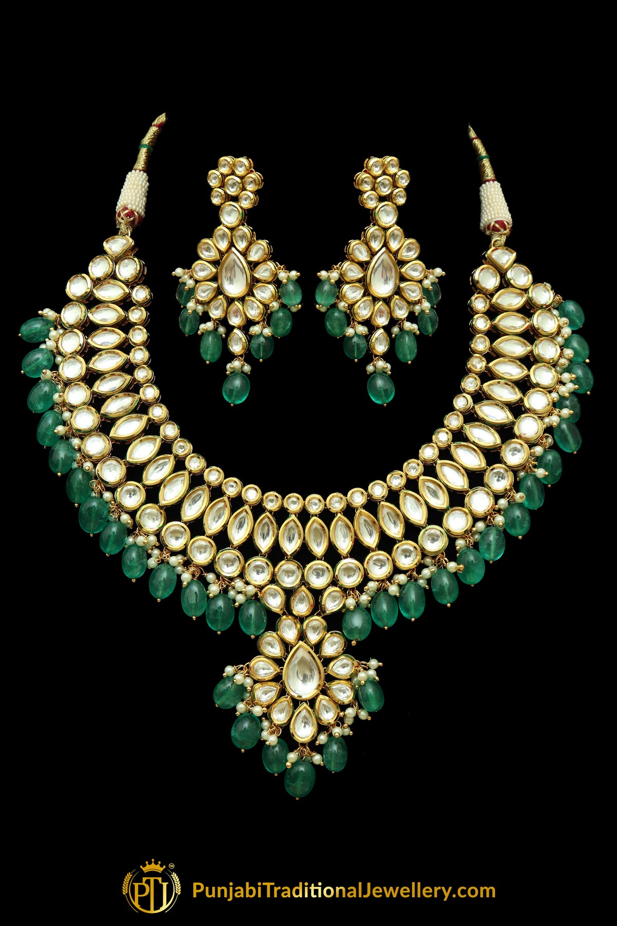 Green Kundan Necklace Set By Punjabi Taditional Jewellery