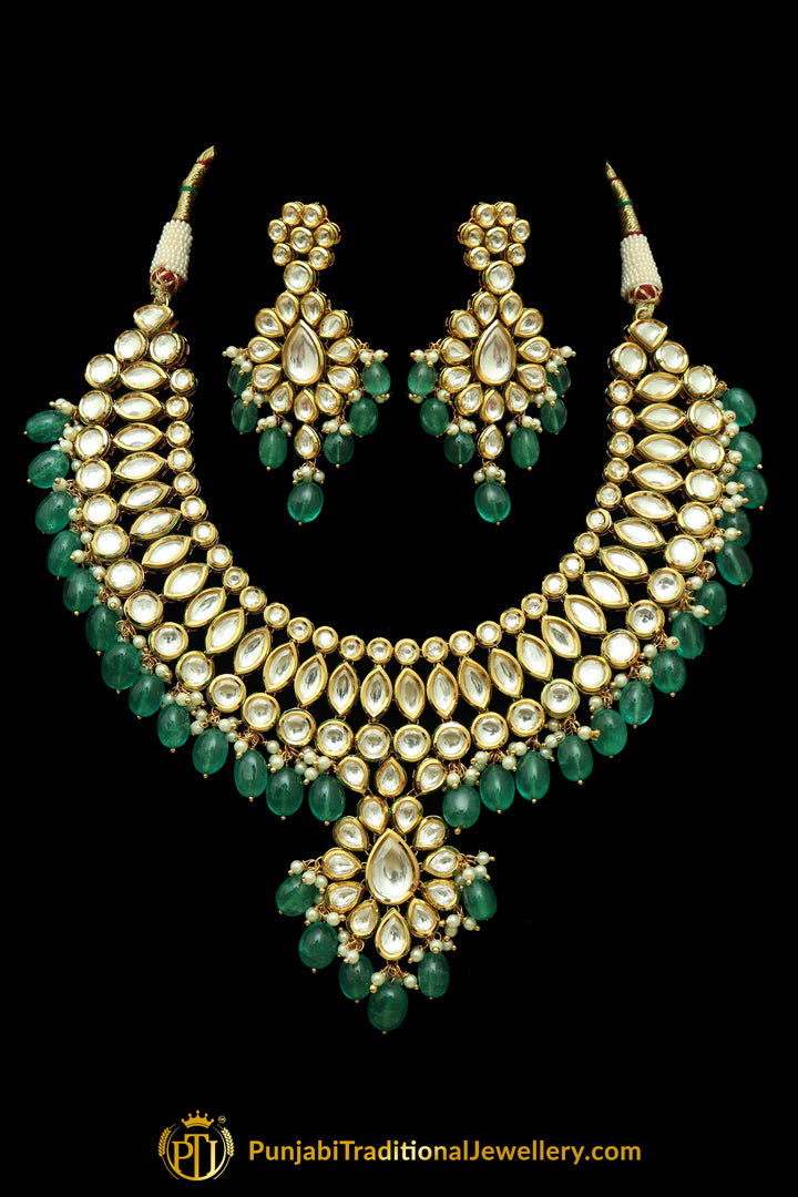 Green Kundan Necklace Set By Punjabi Taditional Jewellery