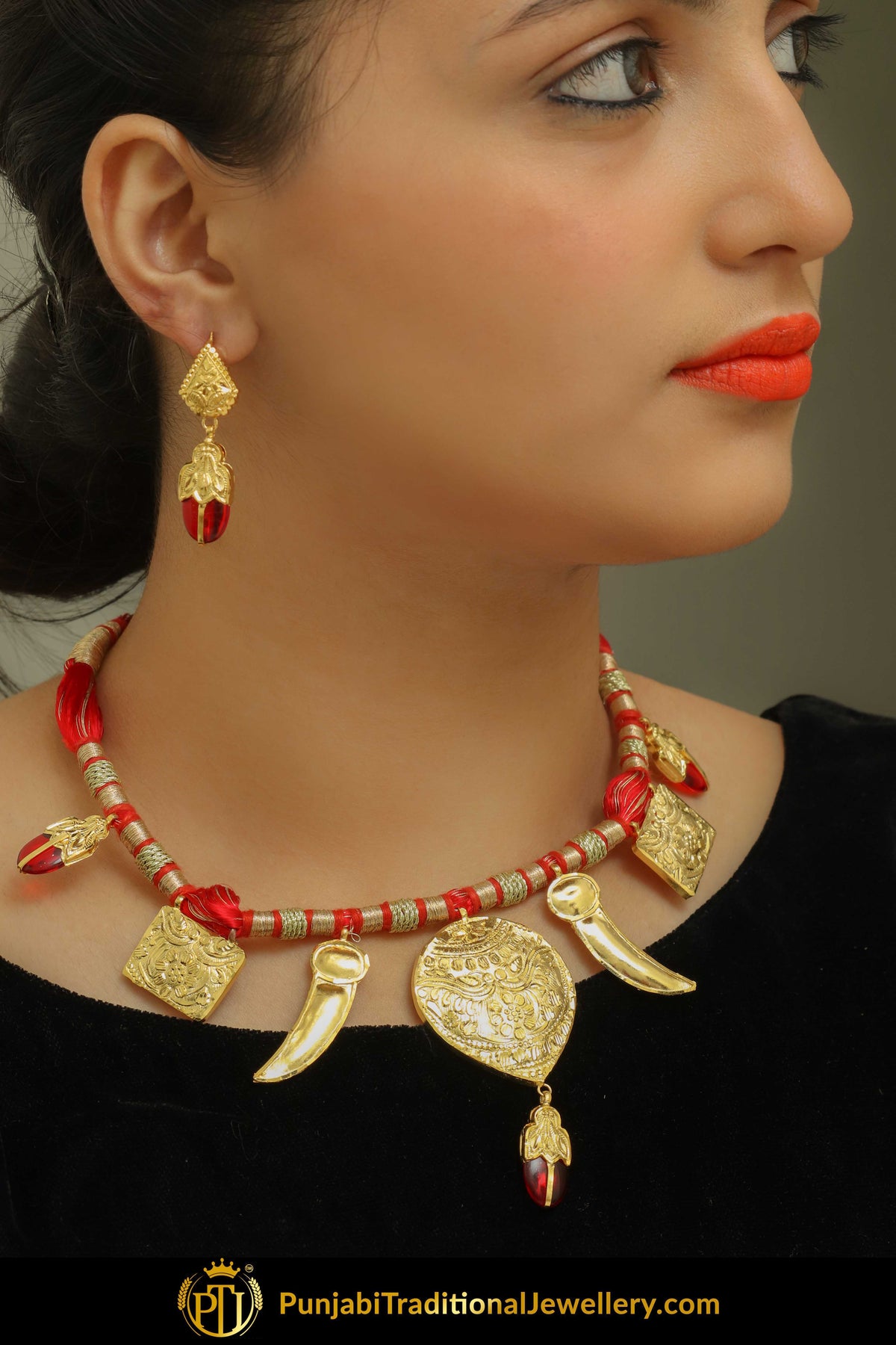Inaaya Sing Tavit Rubby Daakh Necklace, Tikka & Earrings | Punjabi Giddha Jewellery | Punjabi Traditional Jewellery Exclusive