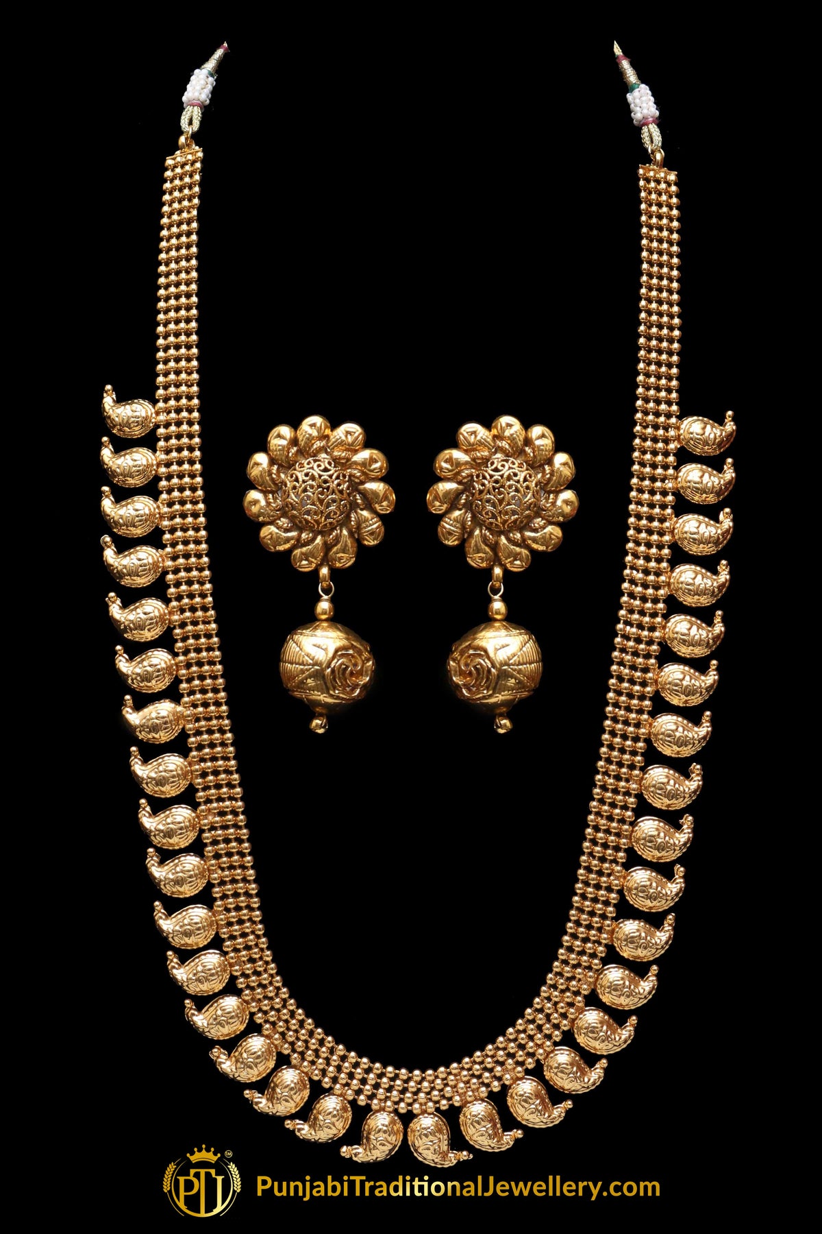 Golden Antique Gold Necklace Set By Punjabi Traditional Jewellery