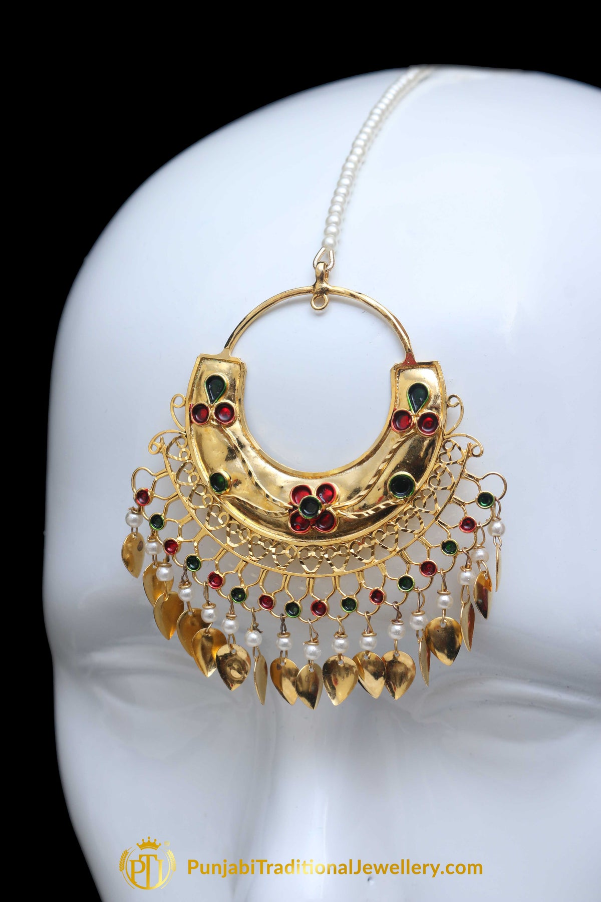 Red Green Pippal Patti Earring Tikka Set By Punjabi Traditional Jewellery