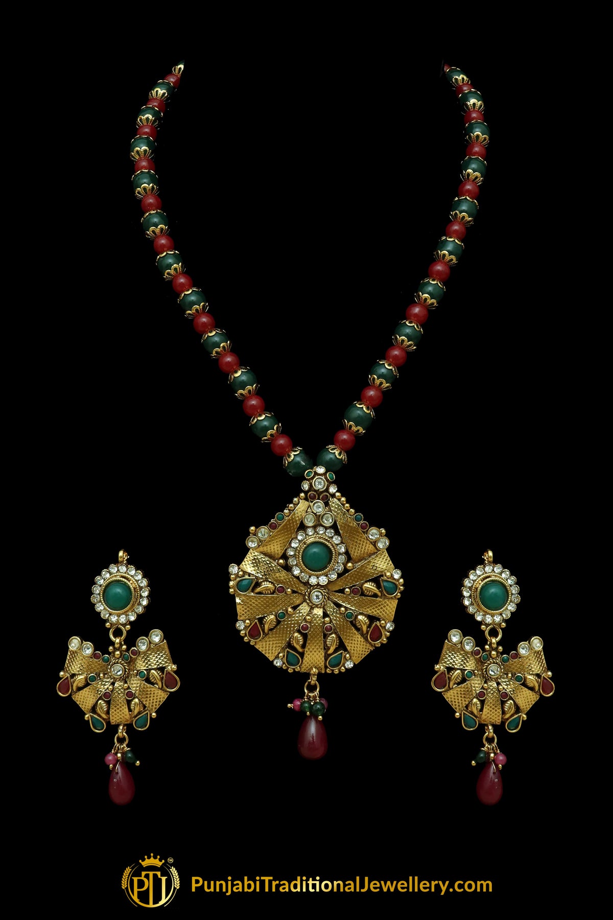 Rubby Panna Jodha Mala Necklace Set By Punjabi Traditional Jewellery