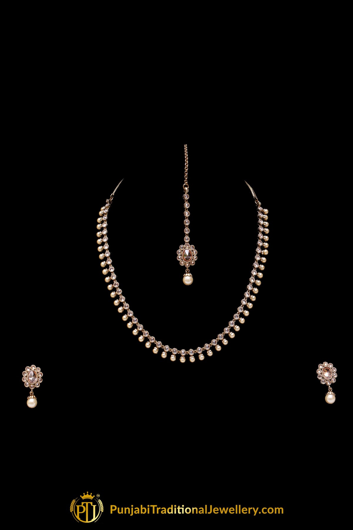 Champagne Stone Necklace Set By Punjabi Traditional Jewellery