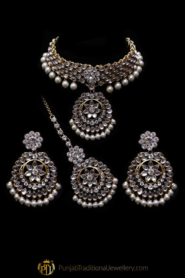 Pearl Kundan Choker Necklace Set By Punjabi Traditional Jewellery