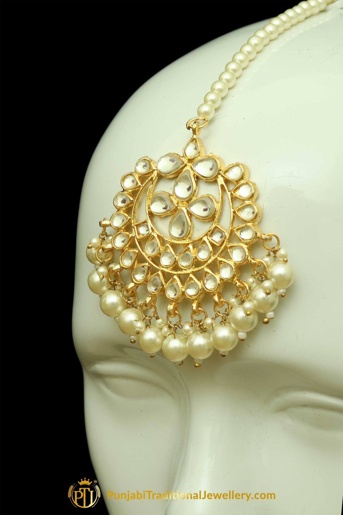 Golden Kundan Earring Tikka Set By Punjabi Traditional Jewellery