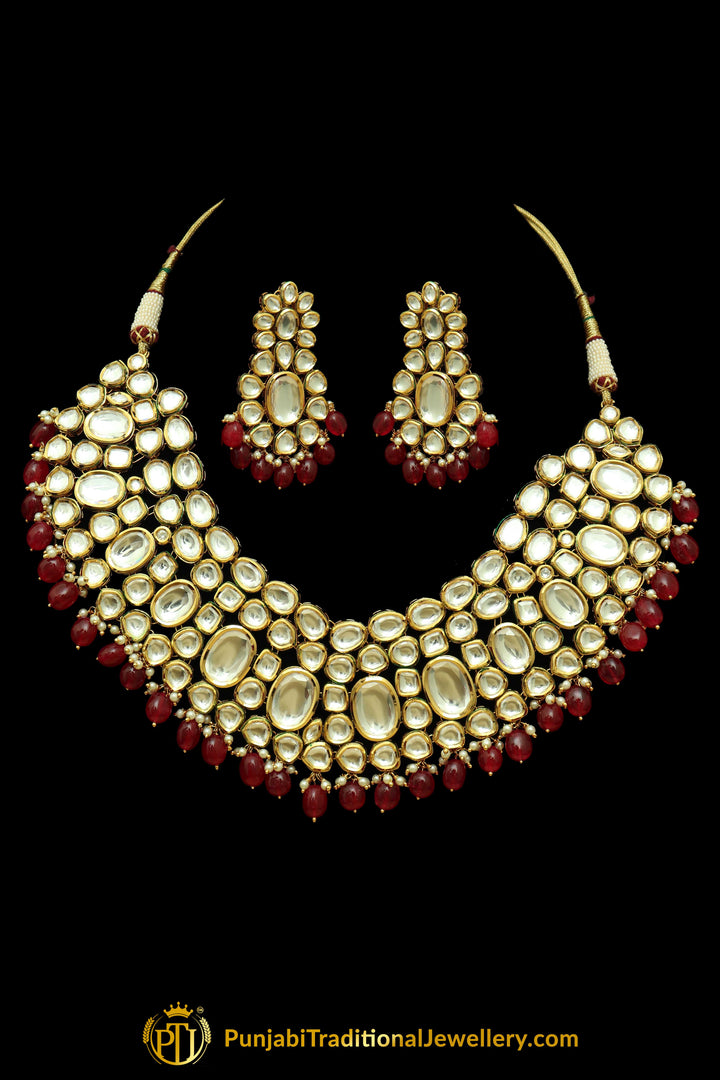Red Kundan Necklace Set By Punjabi Taditional Jewellery