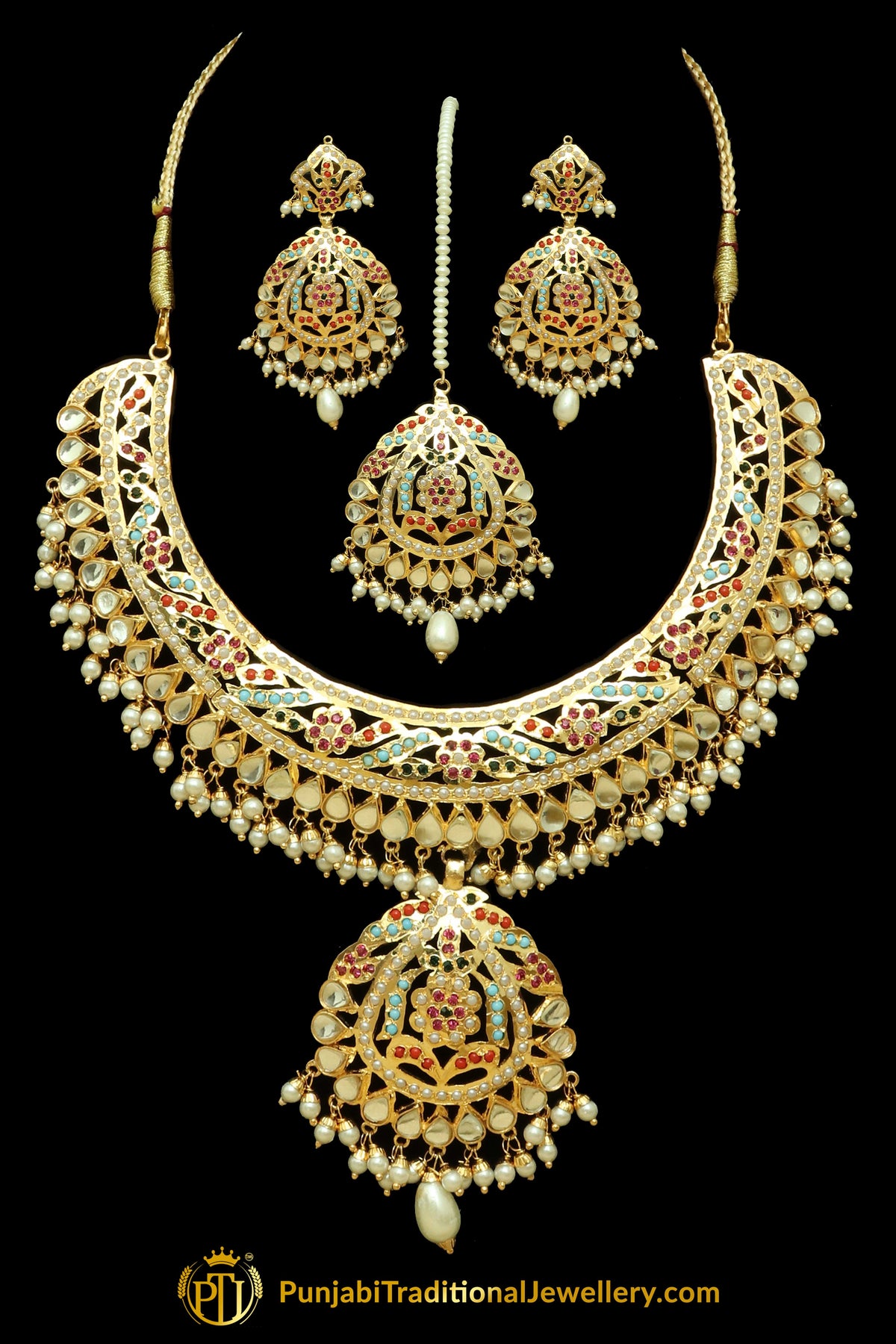 Multi Kundan & Jadau Necklace Set By Punjabi Traditional Jewellery