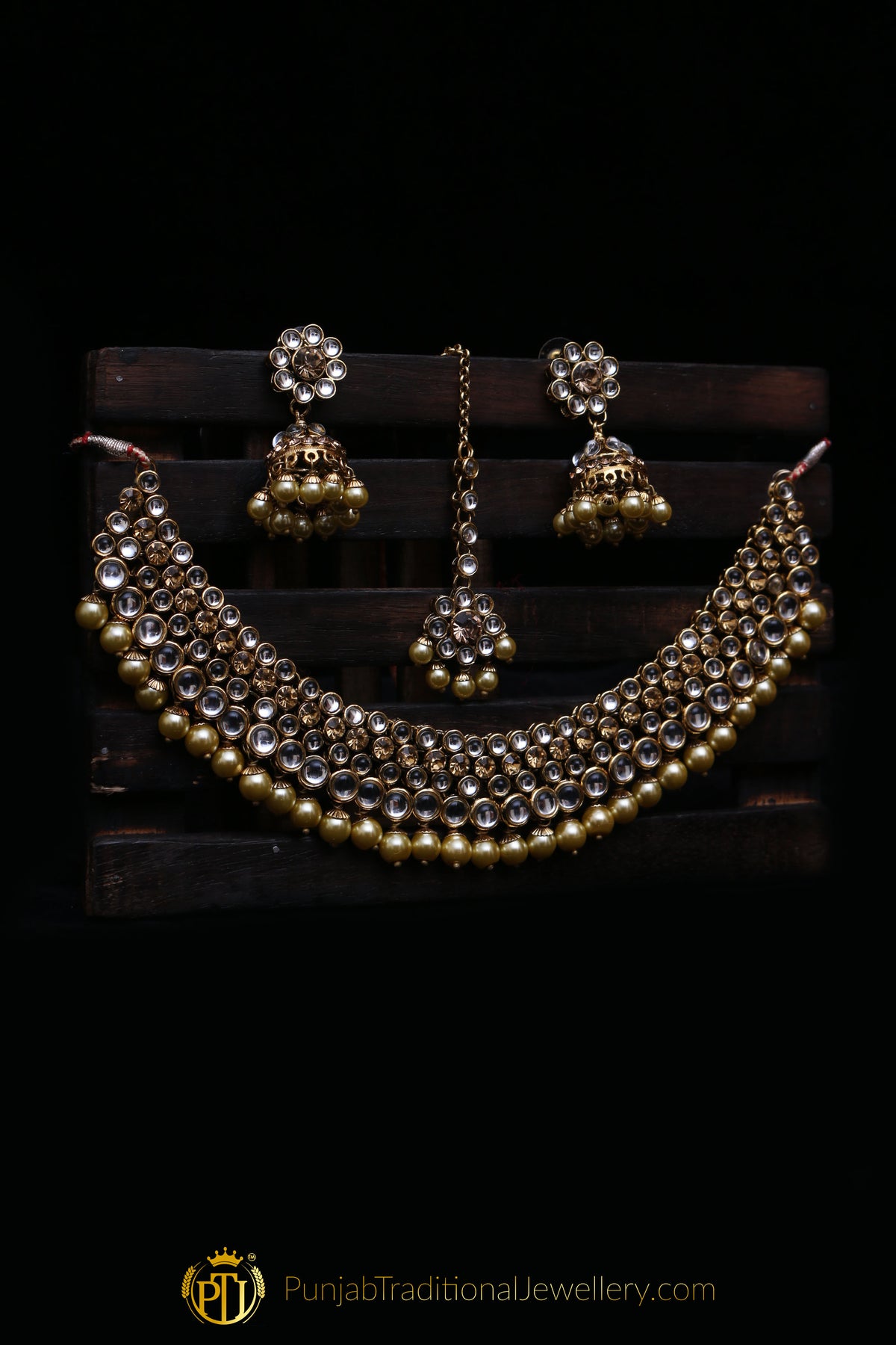 Golden Kundan Necklace Set By Punjabi Traditional Jewellery