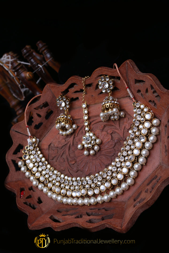 Kundan Pearl Choker Necklace Set By Punjabi Traditional Jewellery