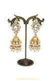 Gold Finished Kundan Pearl Jhumki Earrings by PTJ