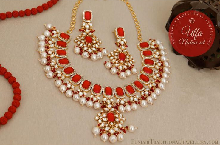 Red Kundan Necklace & Earring Set | Punjabi Traditional Jewellery Exclusive