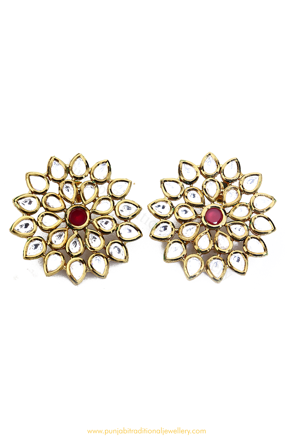 Gold Finished Rubby Kundan Studs By PTJ