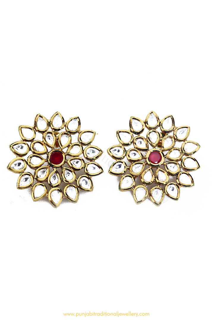 Gold Finished Rubby Kundan Studs By PTJ