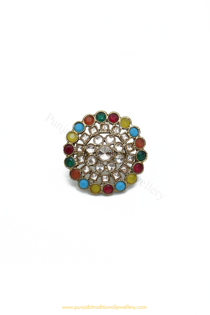 Antique Gold Finished Multi Champagne Stone Ring By PTJ