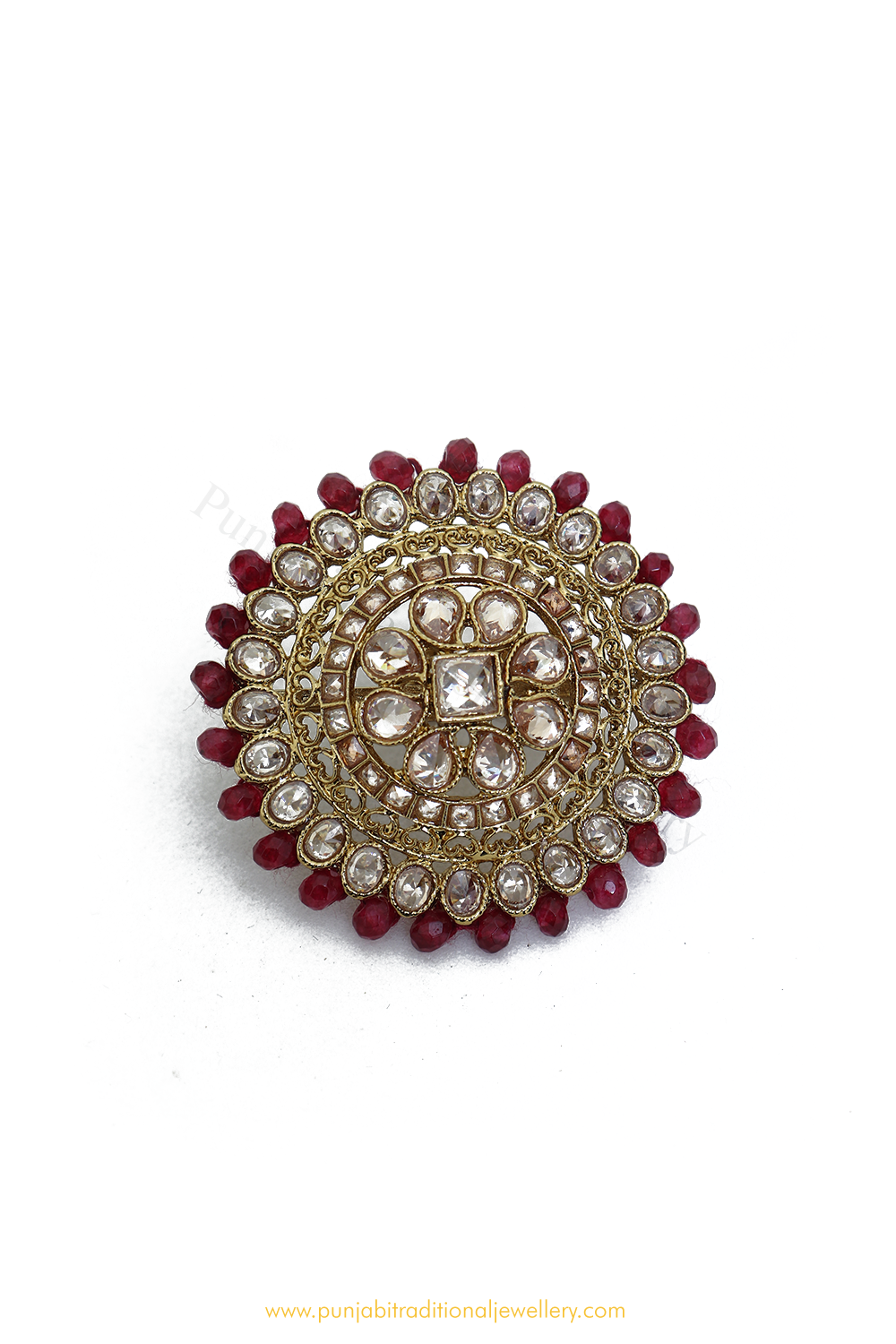 Gold Finished Navratan Kundan Ring By PTJ