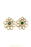 Gold Finished Emerald Kundan Studs By PTJ