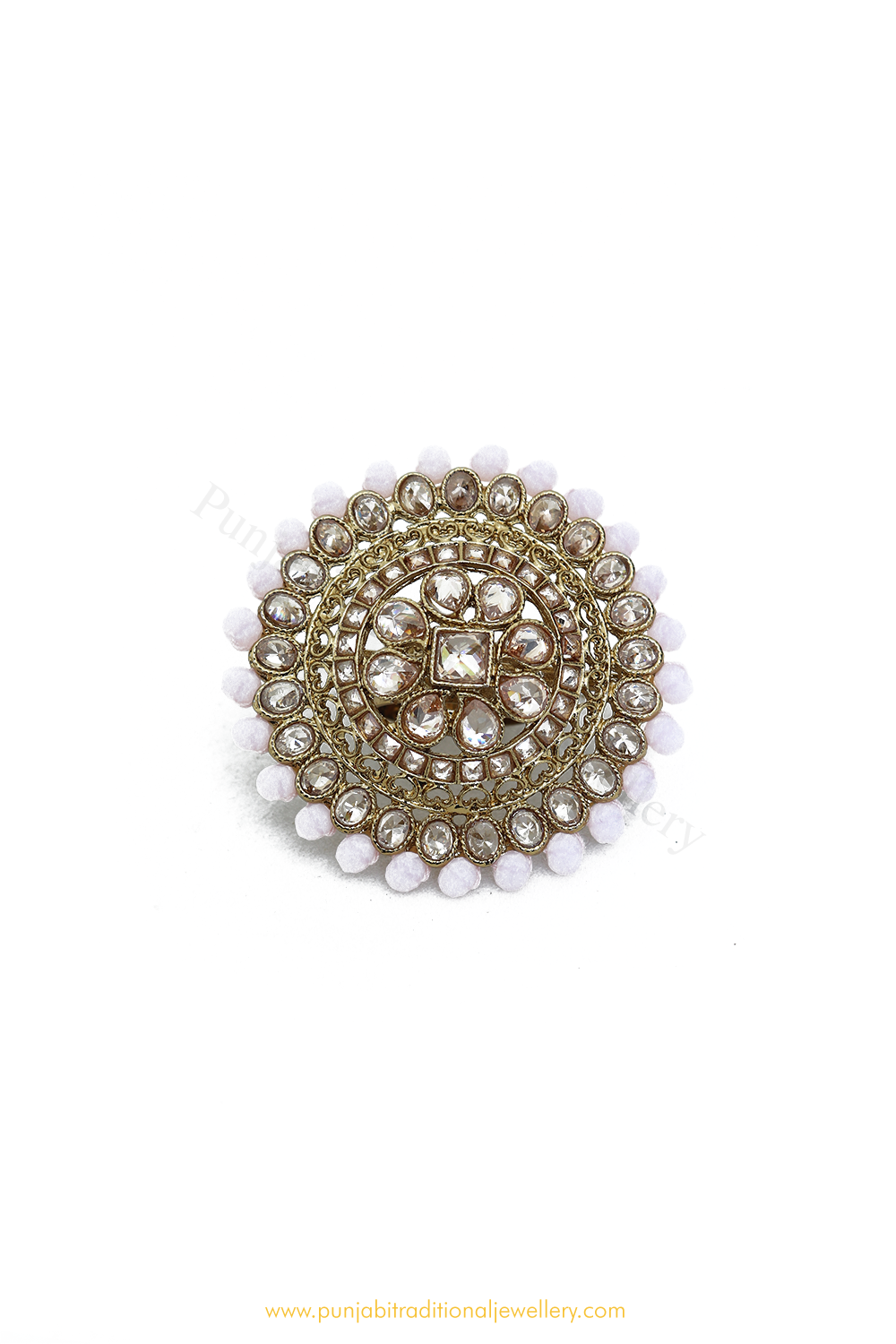 Gold Finished Navratan Kundan Ring By PTJ