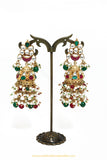 Gold Finished Kundan Rubby Emerald Jhumki Earrings by PTJ