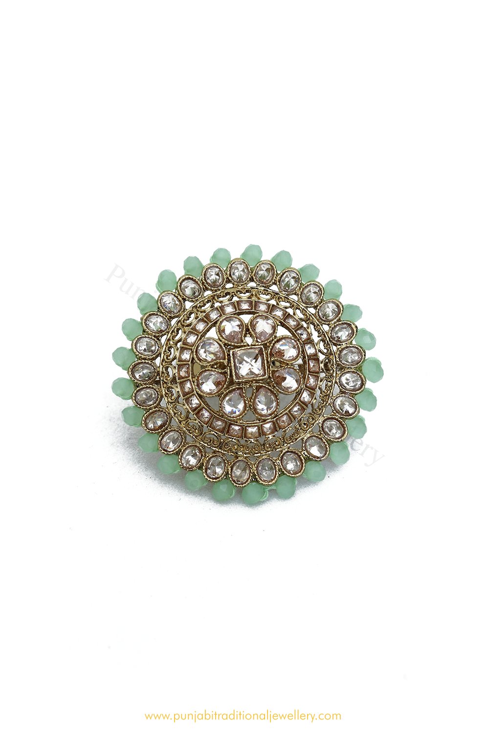 Gold Finished Navratan Kundan Ring By PTJ