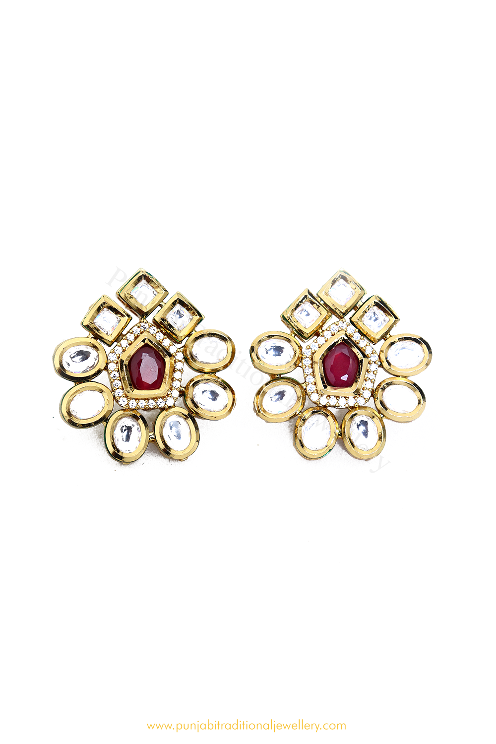 Gold Finished Rubby Kundan Studs By PTJ
