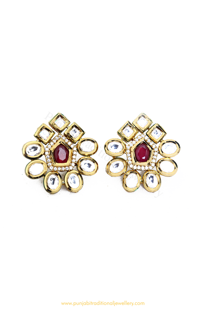 Gold Finished Rubby Kundan Studs By PTJ