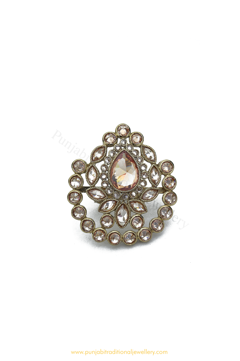 Antique Gold Finished Champagne Stone Ring By PTJ