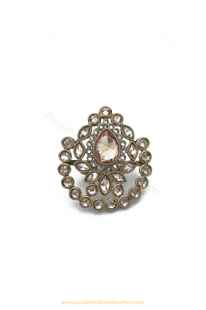 Antique Gold Finished Champagne Stone Ring By PTJ