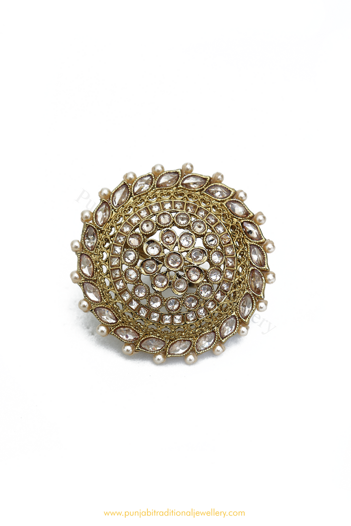 Antique Gold Finished Champagne Stone Ring By PTJ